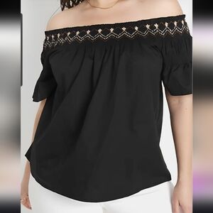 NWT Smocked Off-the-Shoulder Flutter-Sleeve Top, Black - Size Medium
